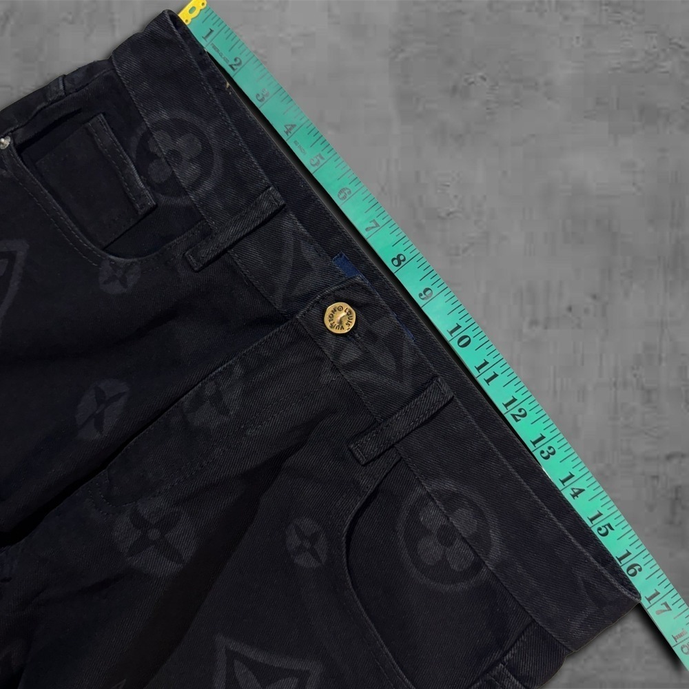 Black Baggy Louis Vuitton Monogram Style Denim Jeans - Picture 10 of 12